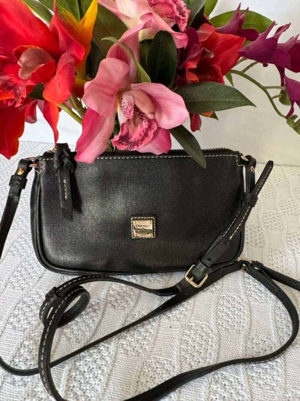 Dooney & Bourke Black Lexi Saffiano Leather Crossbody  Bag with Gold Hardware